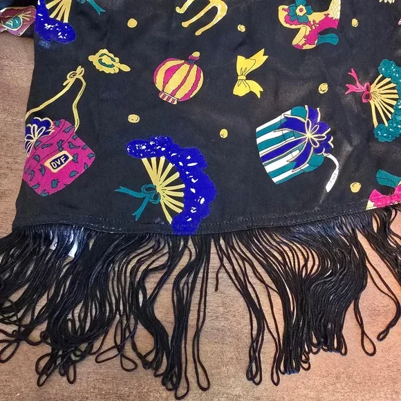 Vintage Diane Von Furstenberg Black Scarf Wrap Holiday Treasures Shawl DVF - Picture 3 of 5